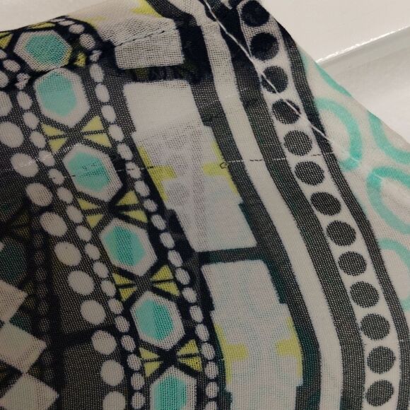 AGB Sheer Blouse Top Meduim Geometric Design Vneck Pink Yellow Green Blue White - Picture 4 of 16